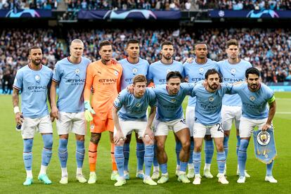 El once inicial del Manchester City, en el partido de vuelta de las semifinales de la Champions League. 