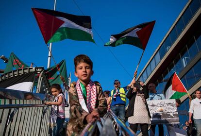 Marcha a favor de los palestinos en Estocolmo, Suecia.
