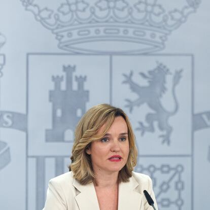 MADRID, 23/07/2024.- La ministra Portavoz, Pilar Alegría, interviene durante la rueda de prensa posterior a la reunión semanal del Consejo de Ministros, este martes en Moncloa. EFE/ Sergio Pérez