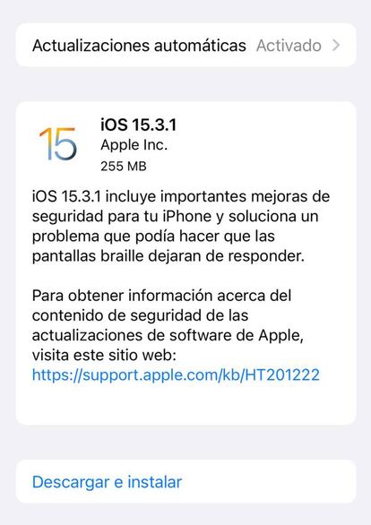 Nueva actualización iOS 15.3.1 de Apple.