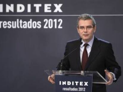 El presidente de Inditex, Pablo Isla, durante la presentación de los resultados anuales correspondientes a 2012