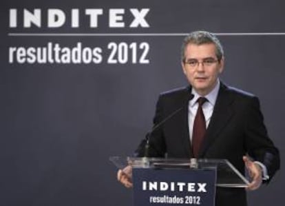 El presidente de Inditex, Pablo Isla, durante la presentación de los resultados anuales correspondientes a 2012