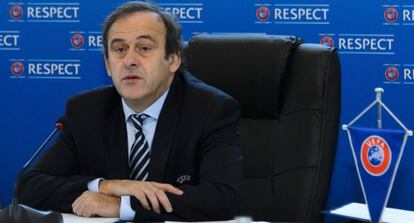 Platini, en la rueda de prensa en Lausana.