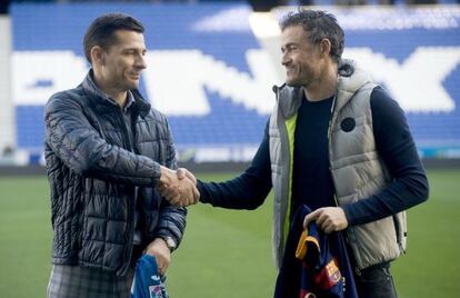 Galca y Luis Enrique antes del partido de Copa de este miércoles.