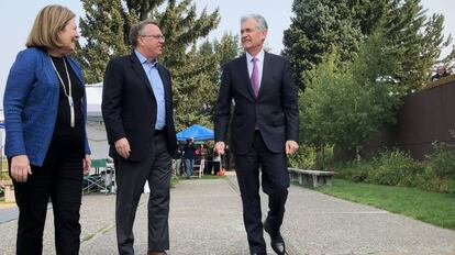 Jerome Powell con los presidentes de la Fed de Nueva York y Kansas City