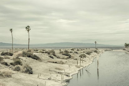 Vista del lago californiano Salton Sea, hoy un peligro medioambiental.