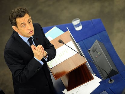 Nicolas Sarkozy, durante la intervención ante el Parlamento Europeo en Estrasburgo.