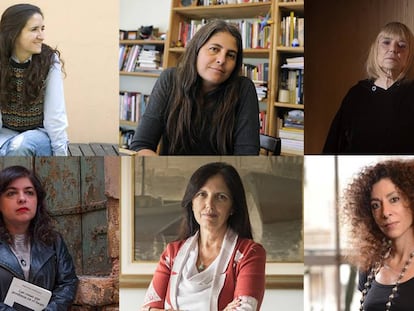 De izquierda a derecha y de arriba a abajo: María Gaínza, Selva Almada, María Moreno, Mariana Enríquez, Claudia Piñeiro y Leila Guerriero.