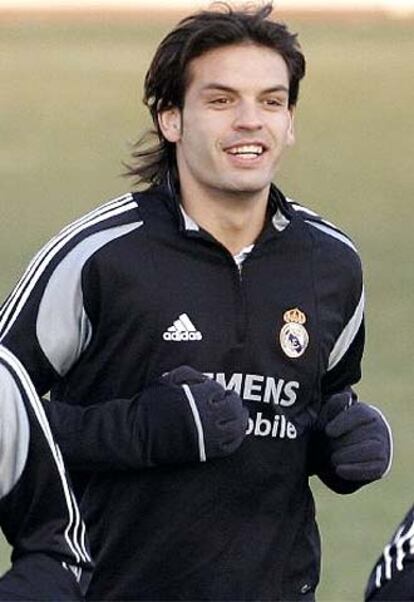 Morientes, en su último entrenamiento con el Real Madrid.