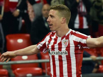 Muniain celebra uno de los goles.