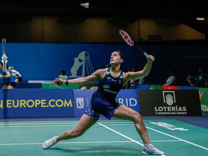 Carolina Marín, en el partido de cuartos contra la danesa Line Hojmark Kjaersfeld.