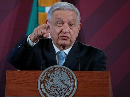 Andrés Manuel López Obrador durante la conferencia matutina en Palacio Nacional.