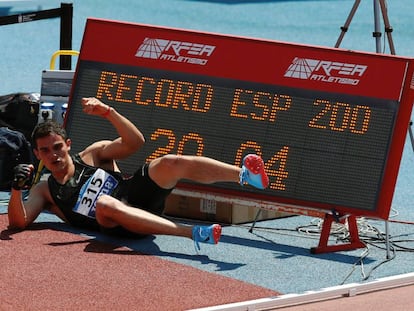 Bruno Hortelano, el domingo, tras batir el récord de España de 200m.