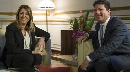 Susana Díaz y Fabian Picardo, este jueves en el Palacio de San Telmo.