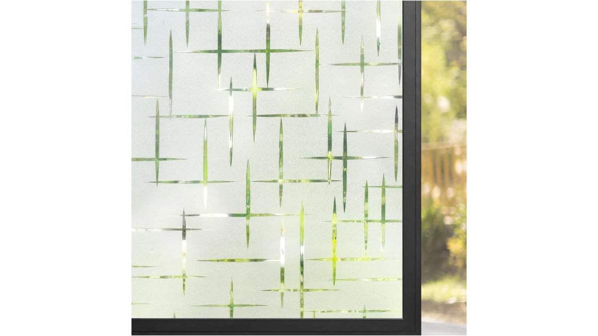 Este vinilo para ventanas tiene un patrón que asemeja a pequeñas estrellas.