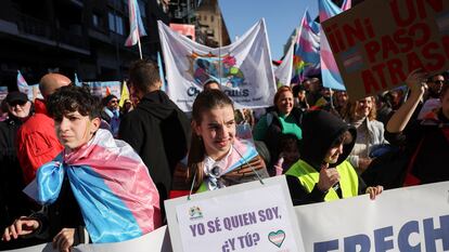 Varias familias participaron de la manifestación en Madrid este domingo contra las reformas de Ayuso a las leyes regionales LGTBI.