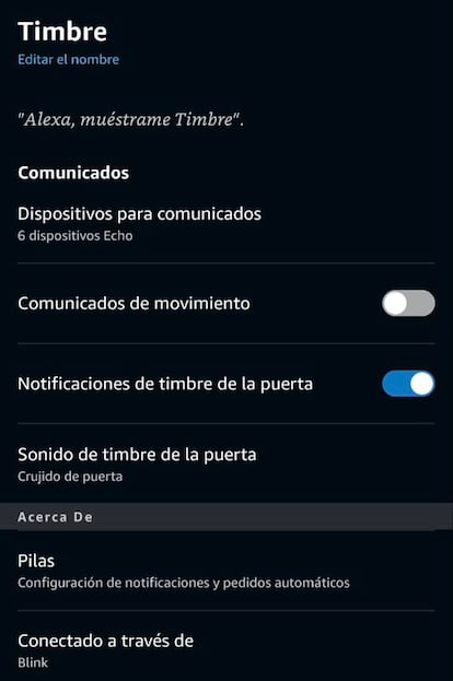 Uso de timbre Blink en la app Alexa