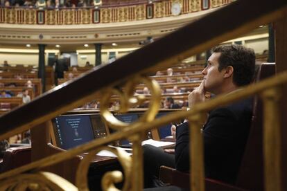 Pablo Casado, en la sesión ordinaria del Parlamento, el pasado miércoles.