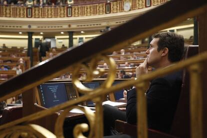 Pablo Casado, en la sesión ordinaria del Parlamento, el pasado miércoles. 