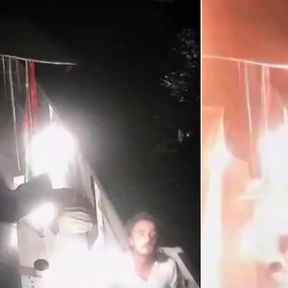 Vídeo donde se muestra el momento del ataque al principal barco de la Global Sumud Flotilla, provocando un incendio en la cubierta.