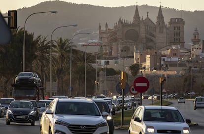 Un atasco en Palma de Mallorca.