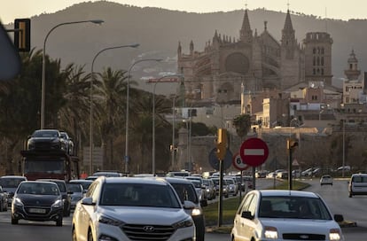 Un atasco en Palma de Mallorca. 