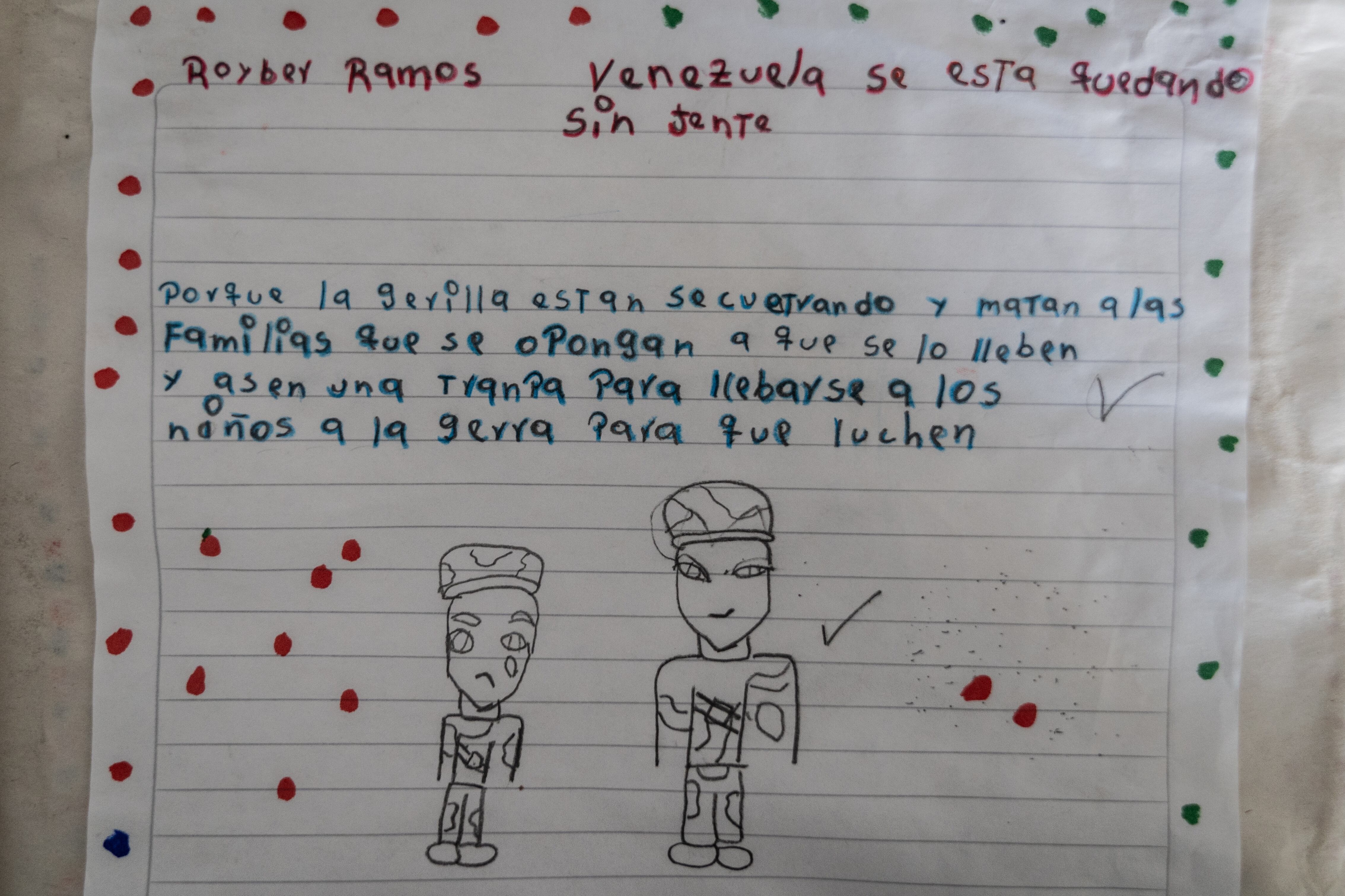 Un escrito de un estudiante habla sobre la violencia de las guerrillas. 