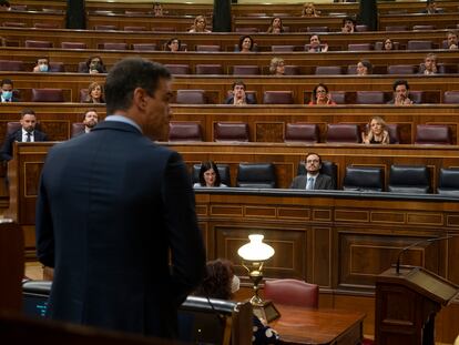 El presidente del Gobierno, Pedro Sánchez, durante una intervención en el Congreso en mayo.