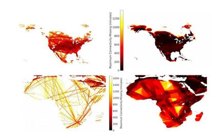 En la parte inferior un mapa de cobertura que ofrecería este servicio en África