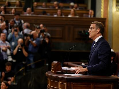 Alberto Núñez Feijóo, durante su discurso de investidura el martes en el Congreso.