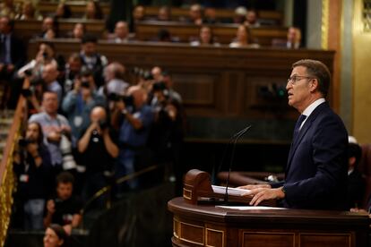 Alberto Núñez Feijóo, durante su discurso de investidura el martes en el Congreso.