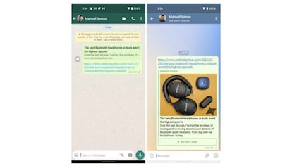 Nueva previsualización de enlaces en WhatsApp