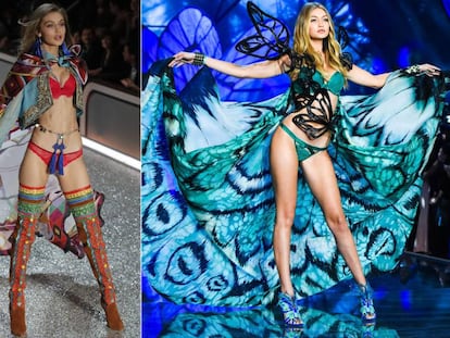 Gigi Hadid, en el desfile de Victoria&rsquo;s Secret la semana pasada en Par&iacute;s y, a la derecha, en el mismo desfile en 2015. 