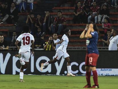 Linda Caicedo, del América, celebra su gol ante el Medellín. 