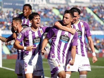 Oscar Plano of Real Valladolid celebrates a goal during the spanish league, La Liga Santander, football match played between Getafe CF and Real Valladolid at Coliseum Alfonso Perez stadium on October 01, 2022, in Getafe, Madrid, Spain.
AFP7 
01/10/2022 ONLY FOR USE IN SPAIN