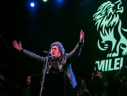 El economista ultraliberal Javier Milei, en el acto de cierre de la campaña de La Libertad Avanza en Buenos Aires este sábado.