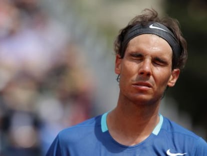 Nadal se lamenta durante el partido contra Ferrer.