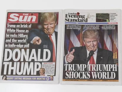 Front pages of three UK dailies after Trump’s win.