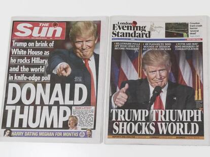 Front pages of three UK dailies after Trump’s win.