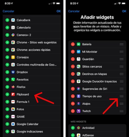 Añadir o eliminar widgets de iOS.