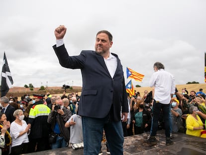 Oriol Junqueras, el miércoles a su salida de la cárcel de Lledoners gracias a los indultos aprobados por el Gobierno.