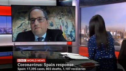 El president del Govern, Quim Torra, en una entrevista a la BBC.