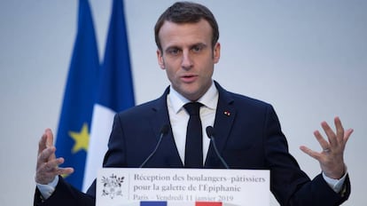 El presidente francés, Emmanuel Macron, durante un discurso en el Palacio del Elíseo, en París.
