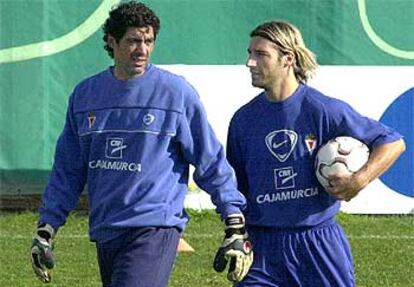 Bonano y Gancedo, en su primer entrenamiento con el Murcia.