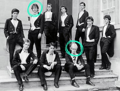 David Cameron (1) y Boris Johnson (2) en la polémica foto del Bullingdon Club de 1987.