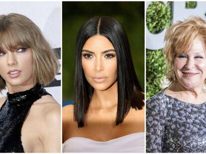 De izquierda a derecha: Taylor Swift, Kim Kardashian y Bette Midler.