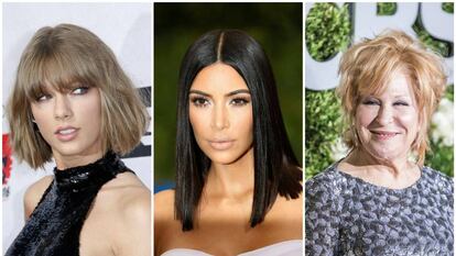 De izquierda a derecha: Taylor Swift, Kim Kardashian y Bette Midler.