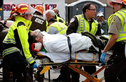 Boston Marathon Bombing of 2013 A man is loaded into an ambulance