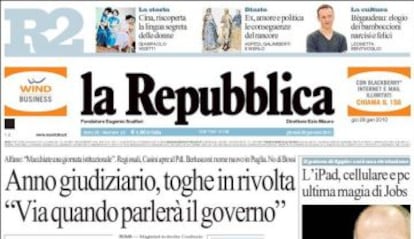 Una portada del diario &#039;La Repubblica. 