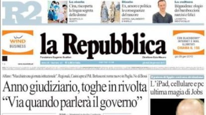 Una portada del diario &#039;La Repubblica. 